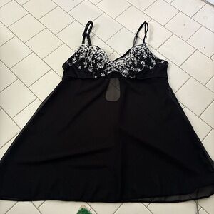 Jezebel Black and White Lace Chemise with Adjustable Straps